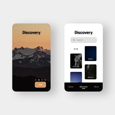 Discovery App Concept Design animals app design branding design discovery discovery channel mobile mobile app mobile app design mobile design mobile ui nature science space ui uiux ux uxui