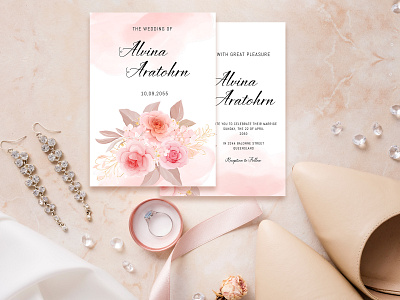 Beautiful Wedding Invitation Card With Soft Pink Roses design wedding wedding design wedding invitation wedding invitation elegant wedding invitation leaves wedding invitations wedding invites weddings