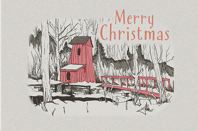 Hand Drawn Christmas Card christmas card forest hand drawn landmark mill vector illustration