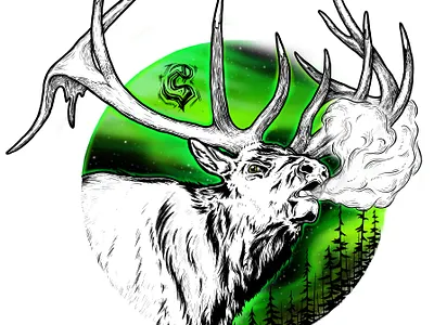 Aurora Elk branding design digital art elk illustration logo northern lights photshop wacom cintiq wacom tablet