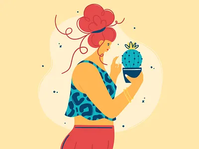 Girl with a Cactus cactus character cute design girl illustration ipad pro people vector woman