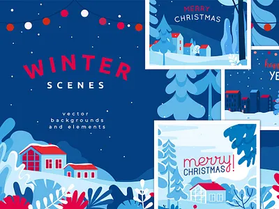 Winter scenes - Christmas cards abstract art background card cards christmas christmas card design graphic design greeting greeting cards illustration illustrations poster posters vector website winter winter scene winter sports