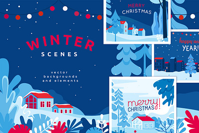 Winter scenes - Christmas cards abstract art background card cards christmas christmas card design graphic design greeting greeting cards illustration illustrations poster posters vector website winter winter scene winter sports