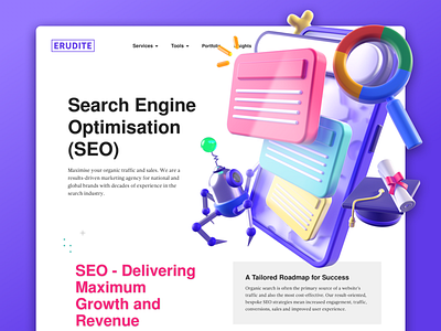 Erudite - SEO Service 3dart 3dillustration app design branding c4d dribbble erudite graphic icon illustration seo ui ui ux uiuix