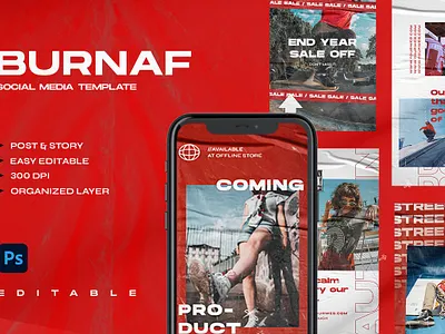 BURNAF - Instagram Stories & Post art blog blogger colorful design digital art instagram instagram banner instagram post instagram stories instagram template instagram templates photoshop post posts red social media social media pack social media template stories