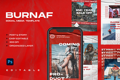 BURNAF - Instagram Stories & Post art blog blogger colorful design digital art instagram instagram banner instagram post instagram stories instagram template instagram templates photoshop post posts red social media social media pack social media template stories