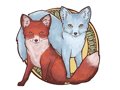 Two foxes animals color digital digital art digital painting fox fox illustration foxes illustration procreate