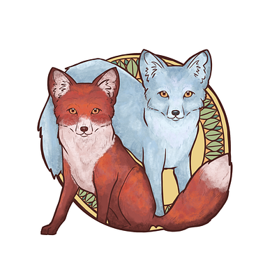 Two foxes animals color digital digital art digital painting fox fox illustration foxes illustration procreate