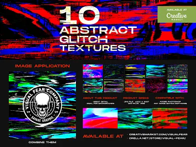 Abstract Glitch Textures by Visual Fear abstract background bundle creative market cyber cyberpunk design distortion download error glitch glitch art glitch effect instagram overlay screen print texture texture pack trend