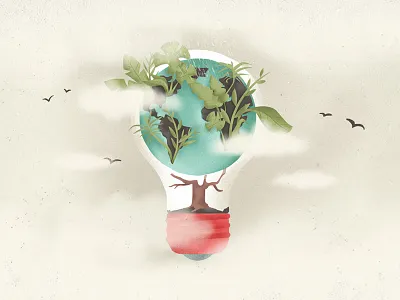 Ecology birds bulb earth ecology editorial illustration globe green jungle