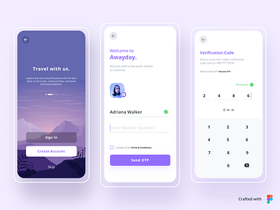 Awayday - Travel App | Daily UI Challenge 001 (Sign up flow) app dailyui dailyui 001 dailyuichallenge design figmadesign flat minimal typography ui ux