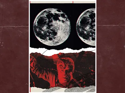 Spooky Post 02 collage full moon halloween postcard postcard design wolfman
