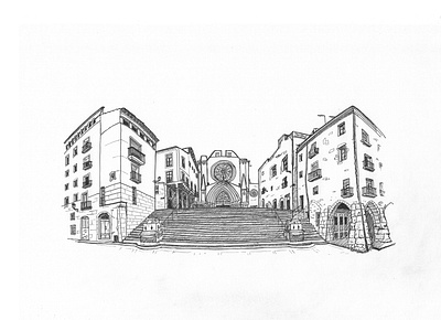 Tarragona's Cathedral architecture artwork design drawing hand drawn handdrawing handdrawn illustration inkpen sketch