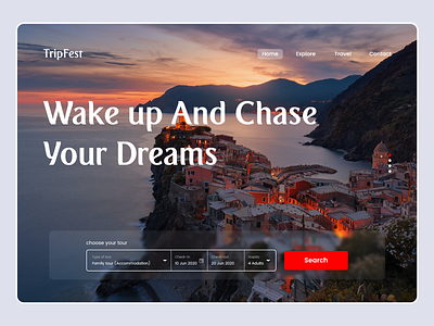 TripFest branding illustration ipadpro landing design landing page landing page concept landing page ui logo design tourist traveller travello tripfest