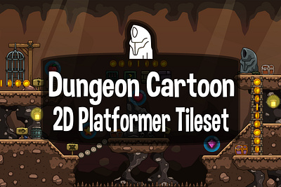 Dungeon Cartoon 2D Game Tileset 2d cartoon dungeon fantasy game assets gamedev indie game platformer tileset