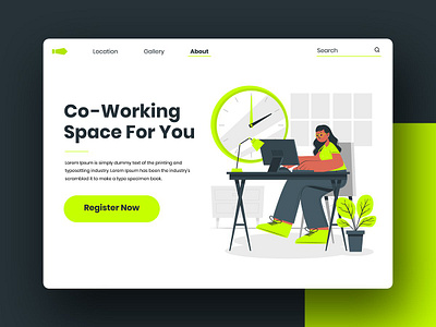 Work From Home Website Concept app co work co working landingpage space website