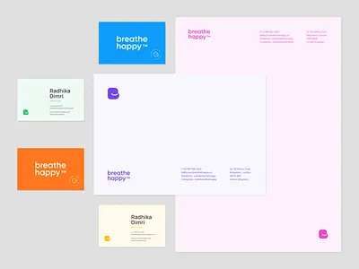 Breathe Happy – Brand Stationery brand and identity brand stationery branding business card colorful envelope happiness letterhead logo print print design stationery typography yoga