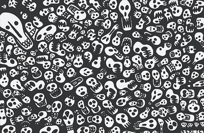 Spooky Skulls Doodle 2d background black doodle face face mask funny halloween head icon illustration iphone pattern scary skeleton skull spooky teeth tote white