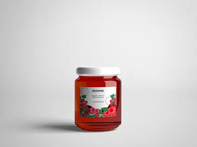 Raspberry Honey bee branding homemade honey honey bee honey jar honey label honeybee honeycomb illustration illustrator jar jar label jar mockup label organic packaging packaging design raspberries raspberry