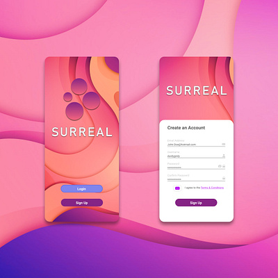 Surreal App Login Page abstract account creation adobe adobe illustrator branding branding design figma illustrator login login page logo mobile mobile app mobile app design sign up sign up sign up form ui uidesign vectors