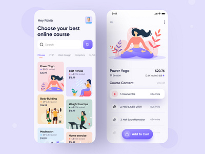 Online Course App Design 2020 trend app design app ui food illustrator ios app design learning learning app learning platform mobile design online class online course online learning training ui uiux ux