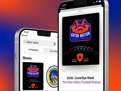 Gator Nation Football Podcast identity system - V1 alligator blue branding college football college sports florida football gator gator nation identity identity branding illustration lettering letters logo logodesign monogram orange type typography