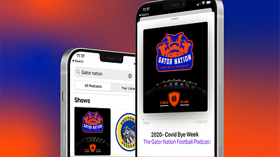 Gator Nation Football Podcast identity system - V1 alligator blue branding college football college sports florida football gator gator nation identity identity branding illustration lettering letters logo logodesign monogram orange type typography