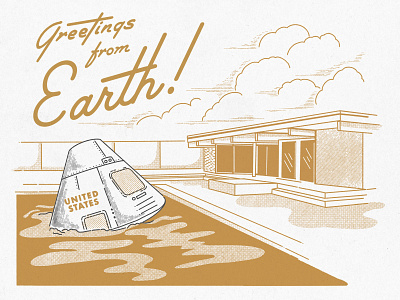 Greetings From Earth architecture atomic halftone illustration midcentury mod nasa palm springs photoshop procreate retro vintage