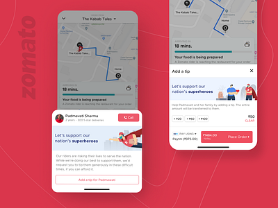 Rider Tipping Visiblity aftereffects design designer dribbble dribbble best shot dribbble invite helping interaction mobile ui red support tipping user experience user interface user interface design valet zomato