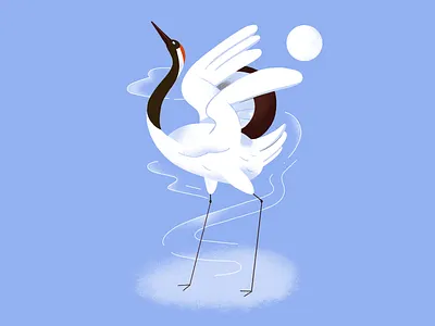 Crane animal bird crane digital drawing flat hand drawn illustration moon night pastel procreate soft texture