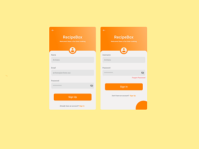 Login/Sign Up Screen chef cook design food food and drink food app recipes recipes app typography uidesign