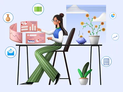 Lady Accountant 3D Illustration 3d art 3d graphic 3d illustration accountant lady accountant lady chair lady sit lady work from home office assistant office work work from home