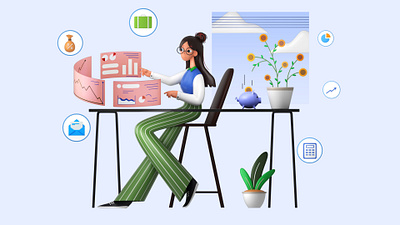 Lady Accountant 3D Illustration 3d art 3d graphic 3d illustration accountant lady accountant lady chair lady sit lady work from home office assistant office work work from home