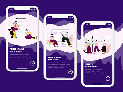 Habit Tracker On-Boarding UI Design 10ddc habit habit tracker illustration inspiration mobile mobile app design mobile ui onboarding ui ui design ui inspiration uiux ux walkthrough screen