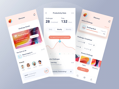 Challenge mobile app card challange clean dashboard gradient icon illustration image ios ios app logo mobile mobile app mobile ui orange productive profile statistic ui website