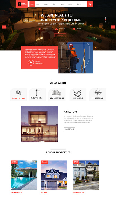 Constraction landing page apartment architecture building construction flat home homepage design hotel house landingpage realestate rent ui ui website template ux web website