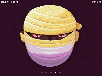 Mummy in medical mask bandage cartoon character creepy halloween design illustration man mask protection safety sticker design surgeon mask trickortreat undead vector