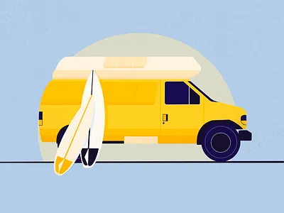 surf van blue flat graphic illustration illustration art procreate surf surfboard van yellow