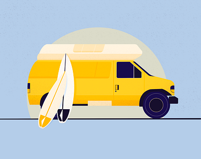 surf van blue flat graphic illustration illustration art procreate surf surfboard van yellow