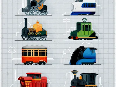 Trains bubbly chibi illustration illustrator minimalist rail texture toy train vector