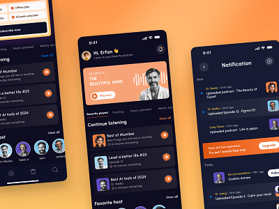 Podcast mobile App – Explore, Listen, Repeat andriod app app design app ui design focotik ios app live streaming mobile app music app podcast podcast app podcast app design pp uiux ui uiux user experience user interface design