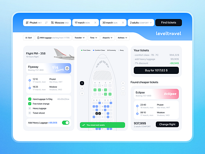 Leveltravel — new convenient ticket purchasing aggregator air app app design boarding booking buy dashboard plane ticketing tickets travel trip ui ux ux design web website ui