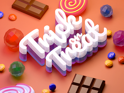 Trick or Treat 3d blender candy chocolate halloween illustration isometric low poly sweets trickortreat typogaphy