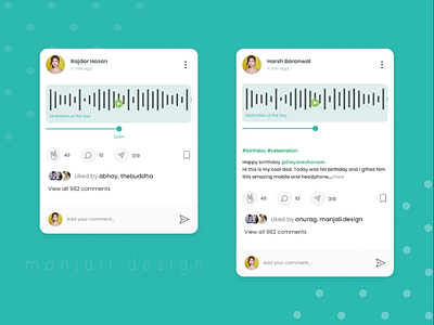 Audio Post UI Design For Social Media App app design audio posts ui design ui uiux ux