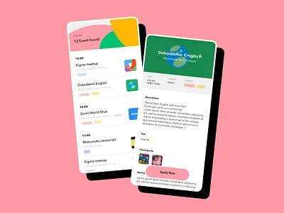 Daily UI 070 | Event Listing app clean colorful daily ui daily ui 070 daily ui challenge dailyui dailyuichallenge design event event app event listing figma list pink uidesign