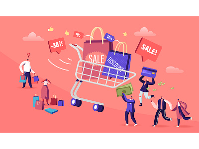 Shopping Maniacs character illustration shopping vector