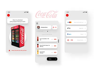Coca Cola Vending app iOS 2020 design 2020 trend bottle clean coca cola coke creative designer flat ios 14 iosapps kalarmoon latest design trends minimal red retail vending machine