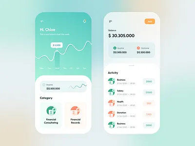 Qoolec - Financial Planner app banking app chart clean clean design design finance finance app gradient graph green ios minimal mobile mobileapp ui ui design user experience user interface ux