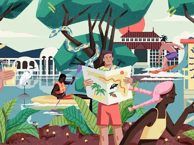 Miami character digital editorial folioart illustration landscape nature travel xuetong wang