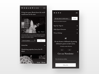 WorldWise Mobile UI aesthetic digital landing page mobile ui mobile website news news app newspaper responsive ui web design